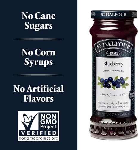 St. Dalfour Blueberry Fruit Spread - 10oz - 100% from Fruit, No Artificial Ingredients, Non-GMO, No Cane Sugars, All Natural, Made in France