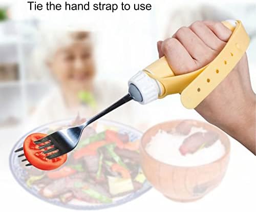 Tyenaza Adaptive Utensils Fork, Easy Grip Stainless Steel Eating Aids Utensils with Adjustable Strap for Disabled Patient Elderly