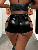 Women's Faux Leather Mini Shorts, Trendy Slim Fit Casual Short Bottoms, Chic Clubwear for Evening & Dating Looks