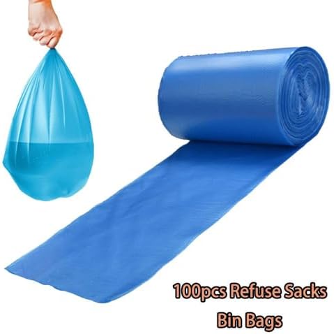 TopHomer 100 Pcs Blue Thickened Rubbish Tip Refuse Sacks Garbage Bags with Point-Break Design for Indoor & Outdoor Use (50 * 60cm)