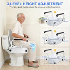 Raised Toilet Seat with Handles - Adjustable Height - Add 5 inches - Toilet Seat Risers for Seniors - Supports 300lbs - for Standard/Round Toilet, Includes Lid, Elevated Toilet Seat, White