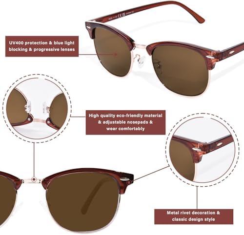 OPTOFENDY Progressive Reading Sunglasses for Women Men No Line Multifocus Sun Readers Outdoor Reading Sunglasses