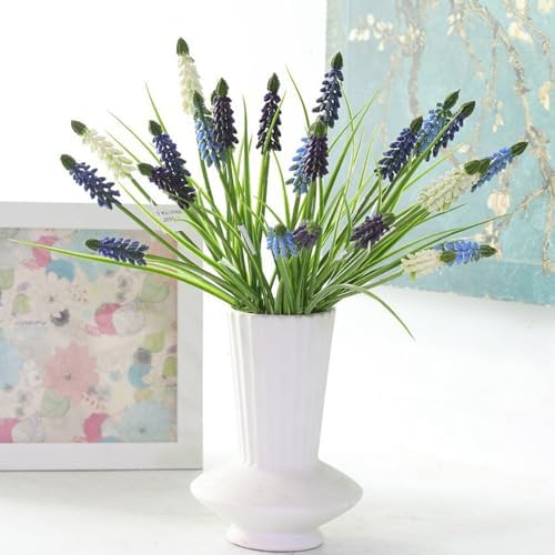 5Pcs Artificial Grape Hyacinth Branches 11.8In Fake Muscari Hyacinth Bouquet for Home Office Wedding Party Floral Decor (Purple)