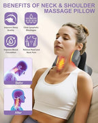 Shiatsu Neck Massager with Heat, Cordless Portable Cervical Traction Device with 10-Minute Timer for Full Body Muscle Pain Relief, Electric Deep Tissue Kneading Massage Pillow(Black)