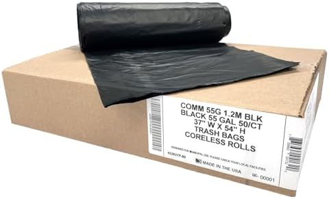 Ultrasac Heavy Duty 55 Gallon Black Trash Bags - (Value 50 Pack) - 1.5 MIL equivalent Industrial Strength Plastic 37" x 54" for 50-55 Gal Cans -Fits Toter, Rubbermaid Brute, Carlislie Bronco etc.