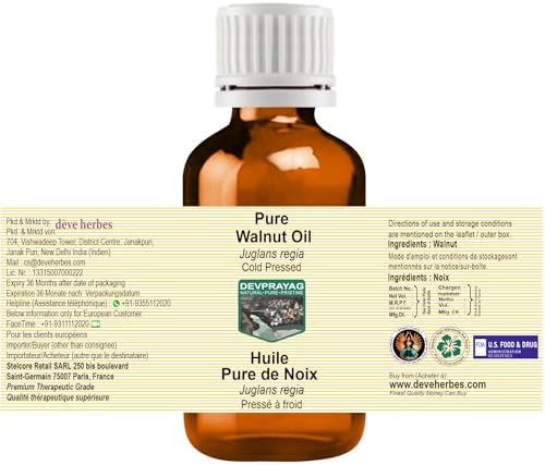 Pure Walnut Oil (Juglans regia) Cold Pressed 50ml (1.69 oz)