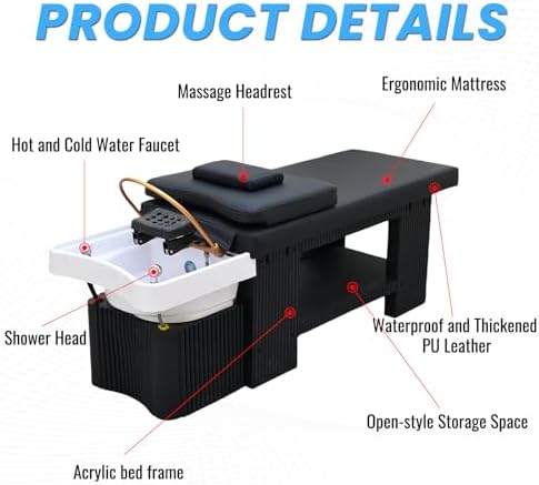 Headspa Equipment, Waterfall Head Spa System, Japanese Shampoo Bed with Foot Bath Basin, Fumigation, Professional Massage Table for Spa Beauty Salon Barber