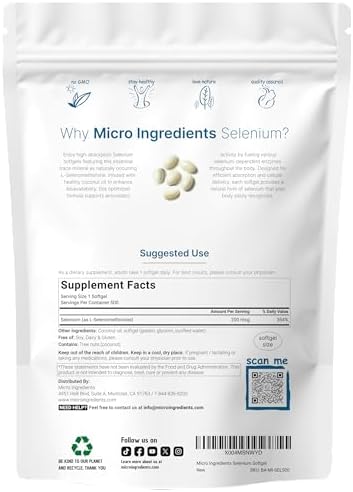 Micro Ingredients Selenium Supplements for Women & Men 200mcg, 500 Softgels with Coconut Oil | Essential Trace Mineral as Selenomethionine | Antioxidant for Energy, Heart, & Immune Support