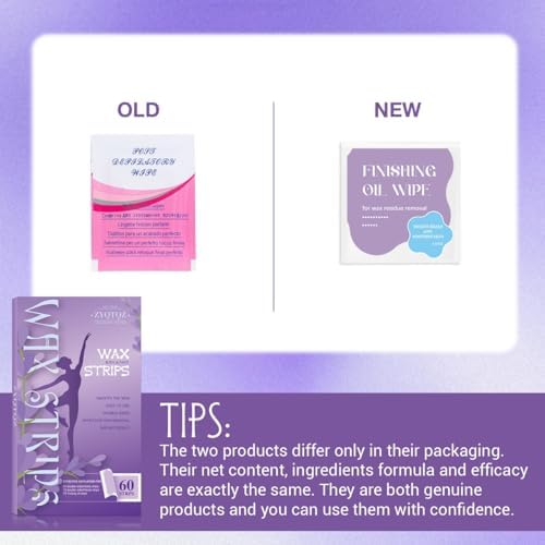 Wax Strips for Hair Removal - 60 Count (40 Body + 20 Face Strips) with 10 Soothing Oil Wipes, At-Home Waxing Kit for Women & Men - Legs, Bikini, Underarms, Face (60PCS (Pack of 1）, Vanilla)