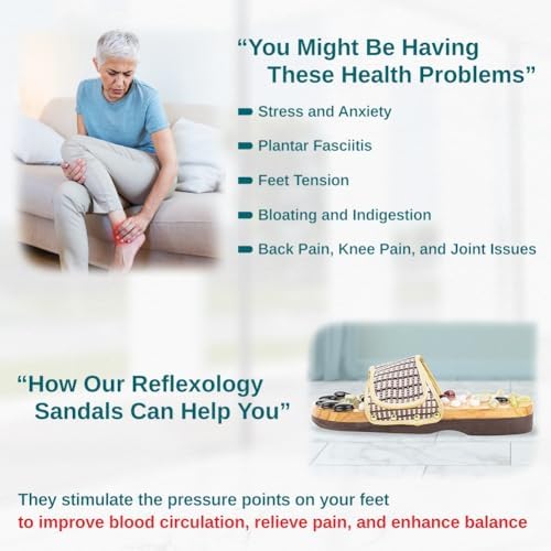 Acupressure Massage Slippers with Earth Stone, Therapeutic Reflexology Sandals for Health Pressure Point Acupoint Massager Shiatsu Arch Sore Feet Pain Relief and Wellness Gifts, Fit Women 6-7 Size