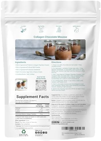 Micro Ingredients Marine Collagen Peptides Powder, 1 lb | Type I Marine Collagen + Natural Protein | Wild-Caught Fish Source | Unflavored | Pescatarian, Non-GMO