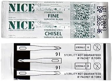25 x NICE FINE 91 Sterile Stainless Steel Chisel Blades with Four Sided Spear Point Tip for Hair Transplant Surgery FS91