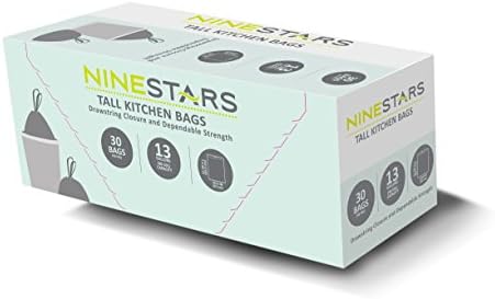 NINESTARS NSTB-13-30 Extra Strong White Trash Bag w/Drawstring Closure, 13 Gal. / 49 L., 30 count