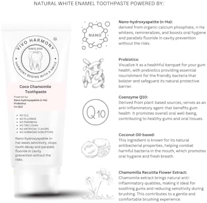 VIVO Harmony™ 100% Natural Toothpaste, Organic, Stop Cavities, Remineralizing, Sensitive Teeth, Probiotics, CoQ10. Dentist Developed with NanoHydroxyapatite/Adults & Kids, 3.5oz.