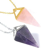QJZM Natural Gem Stone Pyramid Pendulum Pendant Crystal Quartz Onyx Necklaces Suspension for Women Men-Tiger Eye Gold