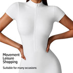 Women Bodysuit Zip Tummy Control Yoga Workout Work Out Gym Set for Athletic Rompers Romper Leotards One Piece Outfit Sexy