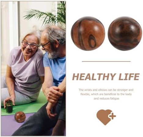 Healifty 2 Pack Baoding Balls 2 Inch Wooden Meditation Balls Chinese Health Exercise Massage Ball for Hands Outdoor Toys Hand Massager