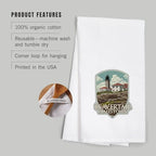 Jamestown, Rhode Island, Letterpress, Beavertail Lighthouse, (100% Cotton Tea Towel, Decorative Hand Towel, for Kitchen and Home)