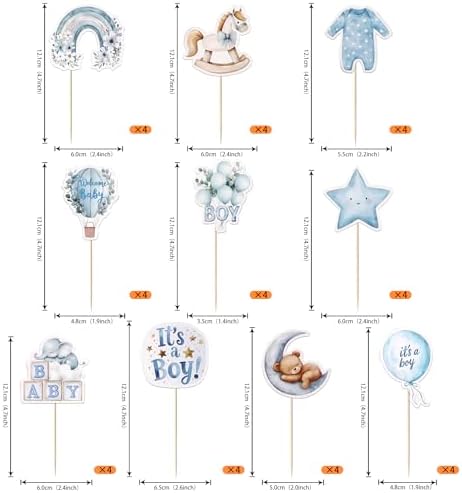 40 PCS Baby Boy Cupcake Toppers Baby Shower Decorations for Boys Rainbow Balloon Star Moon Bear It's a Boy Cupcake Picks for Baby Shower Kids Boys Birthday Party Cake Decorations Supplies Blue