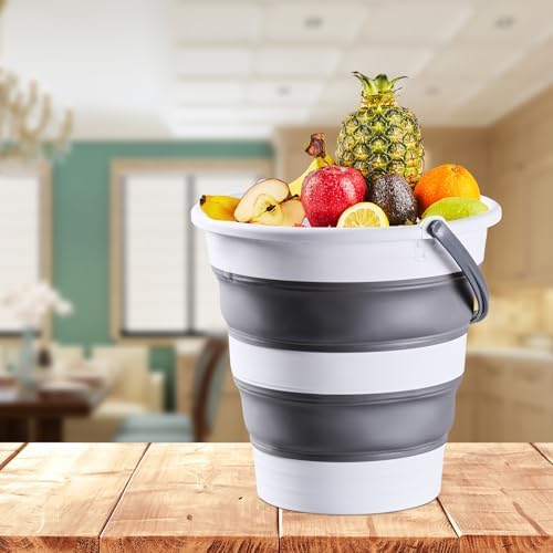 10L /2.6 Gal Large Collapsible Bucket with Handle - Portable Silicone Mop Bucket for Cleaning, Camping, Car Washing - Space-Saving for Outdoor, Fishing, Household – Pair of Silicone Gloves for Free