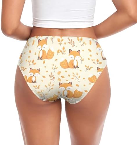 ALAZA Women's Underwear, Cute Fox Pattern Mid Waist Stretch Briefs