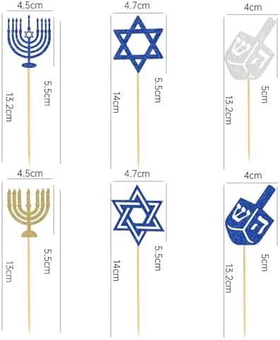 60 Pcs Hanukkah Cupcake Toppers Cake Decorations