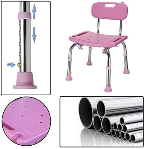 Shower Stool 150kg, Bath Seat with Backrest, Shower Chairs and Benches Bathtub Seat for Elderly, Senior, Handicap & Disabled, Adjustable Hight Non-Slip Design, Pink