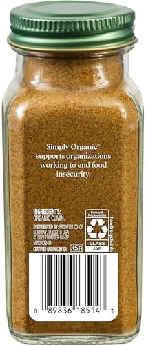 Simply Organic Ground Cumin Seed, 2.31 Ounce Glass Jar, Rich, Warm, Complex Earthy Spice Flavor, Certified Organic, Kosher