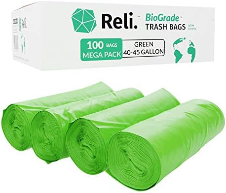 Reli. Biodegradable 40-45 Gallon Trash Bags | 100 Count | ASTM D6954 | Green | Eco-Friendly | Oxobiodegradable Under Certain Conditions (See Product Description)