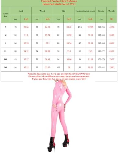 Women's Handmade Wetlook PVC Leather Catsuit Front with Zipper Long Sleeve Bodysuit Jumpsuit