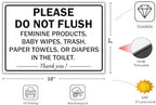 (2 Pack) Please Do Not Flush Paper Towels or Feminine Products in Toilets Sign, 10 x 7 Inches, 120 Mil Plastic, UV Protected, Weather Resistant, Waterproof, Durable Ink, Easy To Mount