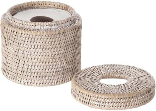 KOUBOO La Jolla Toilet Paper Roll Cover | Wicker Bathroom Decor | Freestanding Toilet Paper Storage, Basket with Lid, Bathroom Essentials, Decorative Tissue Holder, White-Wash
