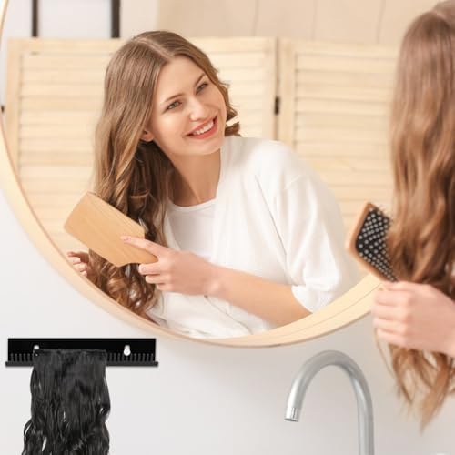 Hair Extension Holder, Wig Stand Hair Extension Display with Suction Cups & Foam Pads, Hai-r Hanger Tool for Washing, Coloring and Blow-Drying of Weft, Clip-In, Tape-In Extensions(COLOR:Black)