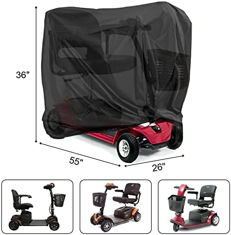 Mobility Scooter Cover, Waterproof Scooter Cover for Outdoor Storage, 420D Oxford Fabric Heavy Duty Electric Mobility Scooter Accessories All-Weather Protection Covers- 55 x 26 x 36 Inch