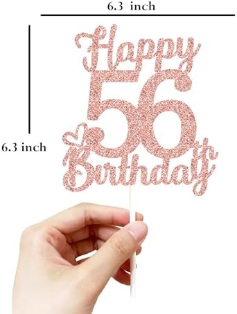 56 Birthday Cake Toppers-Rose Gold Glitter, Happy 56th Cake Topper for Men,56 Cake decorations For Women, 56 birthday decorations Fifty six