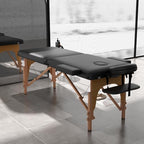 HENGJIANYI Massage Table, Portable 2 Section Foldable Tattoo Bed, Height Adjustable Lash Spa Bed with Face Cradle, Home Light Weight Facial Salon Bed with Wood Frame, Black