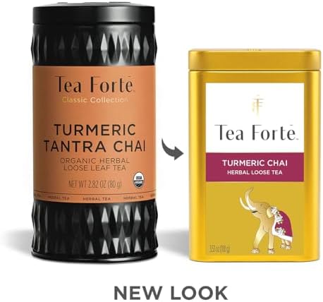 Tea Forte Turmeric Chai Premium Loose Leaf Caffeine-Free Herbal Tea Blend Canister, Makes 35-50 Cups