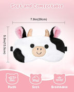 Sleep Mask for Kids - Valentines Gift for Kids Cute Plush Fuffy Sleeping Eye Cover Kawaii Soft Eyeshade Animal Eye Blindfold for Girls Boys Teens with Adjustable Strap, Cow