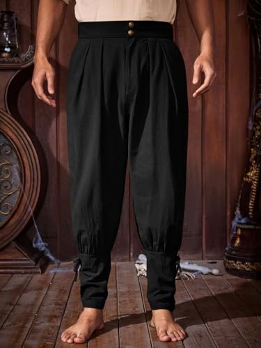 Runcati Mens Medieval Ankle Pants Renaissance Viking Pirate Pants Lace Up Cotton Tapered Halloween Costume Trousers