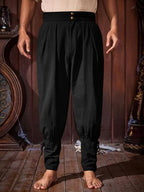 Runcati Mens Medieval Ankle Pants Renaissance Viking Pirate Pants Lace Up Cotton Tapered Halloween Costume Trousers