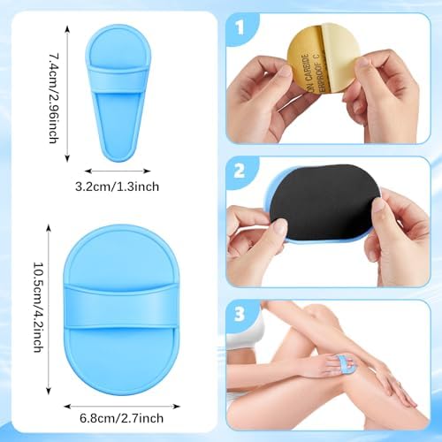 Chumia 102 Pieces Hair Removal Pad Sets Smooth Away Women, 2 Sizes Smooth Legs Skin Pad and 100 Pieces Exfoliation Fine Sandpaper, Lip Facial Leg Hair Removal Kit for Women (Blue)