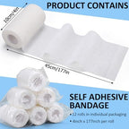 TOBWOLF 12PCS Self Adhering Bandage, 4" x5yd / 10cmx4.5m Cohesive Elastic Bandage Wrap Gauze Roll, Breathable Sports Tape, Medical Wrap for Wrist Ankle Knee Leg Sprains Swelling - White