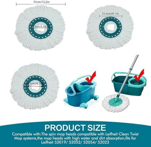 4 Pack Spin Mop Heads Replacement Compatible with Leifheit Clean Twist,Microfiber Head Mops for Leifheit Clean Twist Mop Systems,Dry Wet Clean All Hard-surfaced Floors Machine Washable