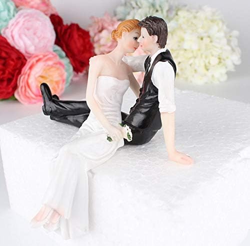 Bride & Groom Wedding Cake Topper, Wedding and Engagement Party Fun Wedding Couple Figurines Decorations Gifts (Side Sitting Hug)