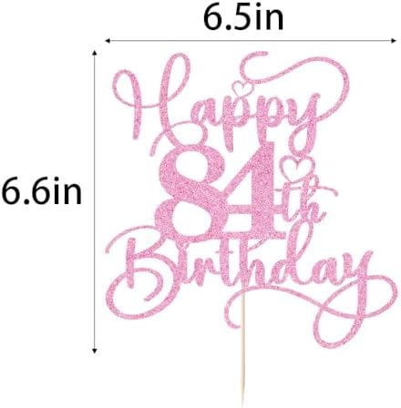 Pink Happy 84th Birthday Cake Topper 1pcs Glitter Cake Topper for One Birthday/Anniversary Theme Party Cake Decorations Supplies (84th)