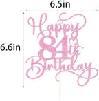 Pink Happy 84th Birthday Cake Topper 1pcs Glitter Cake Topper for One Birthday/Anniversary Theme Party Cake Decorations Supplies (84th)