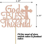 God Bless this Children Cake Topper, Rose Gold Glitter Baptism Cake Toppers for Girl Boy Christening, First Communion Baby Shower - Handmade (6.7'' x 4.8'')