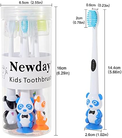 Newday Kids toothbrushes 6 Pack Set Soft Bristles with Suction Cup, Includes Travel Covers, Bear Panda toothbrushes for Kids Boys & Girls, Toddlers &Children Teeth