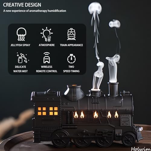 Retro Train Diffuser 300ml Essential Oil Diffuser - Cool Mist Humidifier with Night Light, Aromatherapy Diffuser for Home Bedroom Desk