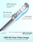 Ear Wax Removal- Earwax Remover Tool with 1296P HD Camera, Ear Canal Cleaner with 6 LED Lights 8 Different Rechargeable Ear Cleaning Kit, Smart Ear Camera for iOS & Android (White)